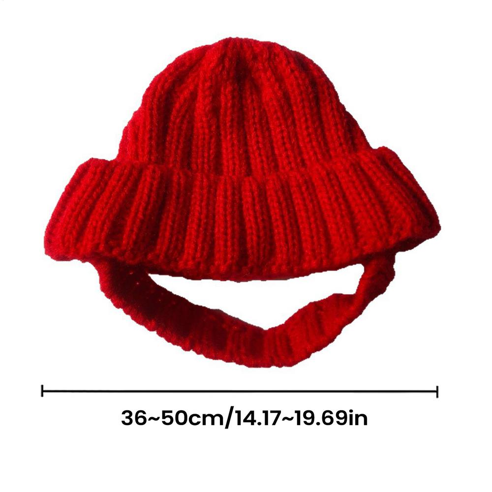 Pet Knitted Hat Red Warm Dog Beanie with Ear Holes Festive Winter Warm Pet Headwear Knitted Hat for Small Medium Dogs