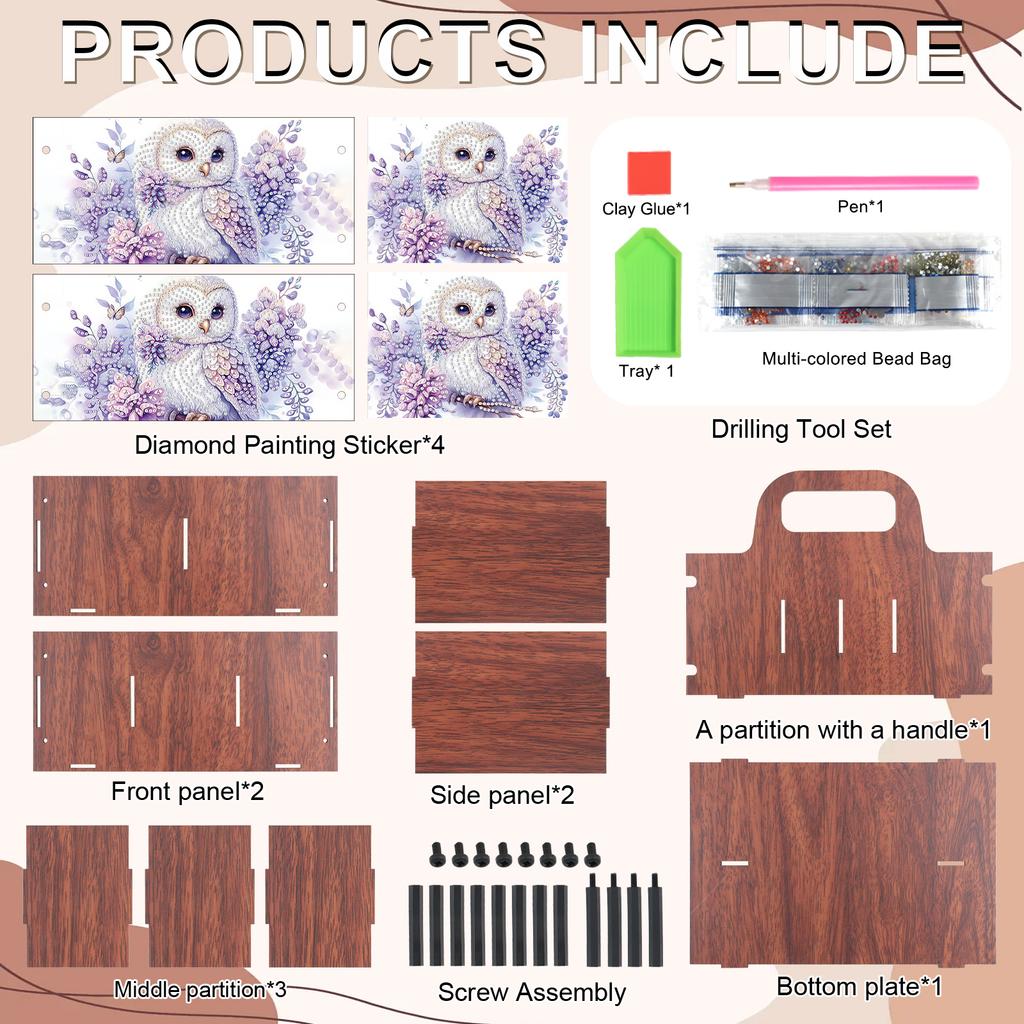 DIY Wooden Diamond Art Painting Storage Box Kit with Handheld Diamond Art Painting Holder Box for Home Office Decor Crafts Gift