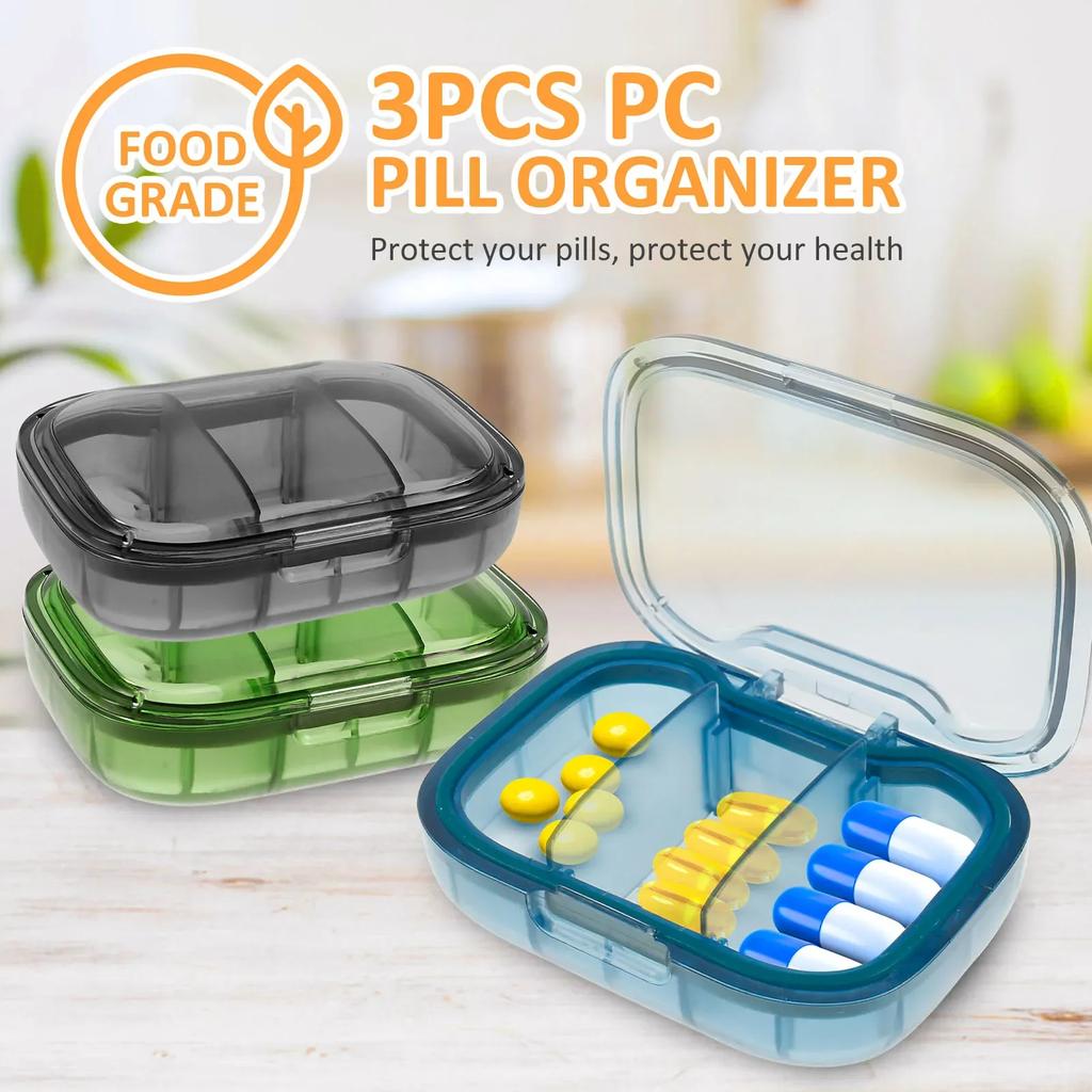3Pcs 3 Compartment Pill Box Moisture Proof Pill Case Sealing Strip Fit 2-4 Days Travel Pill Organizer Travel Pill Container