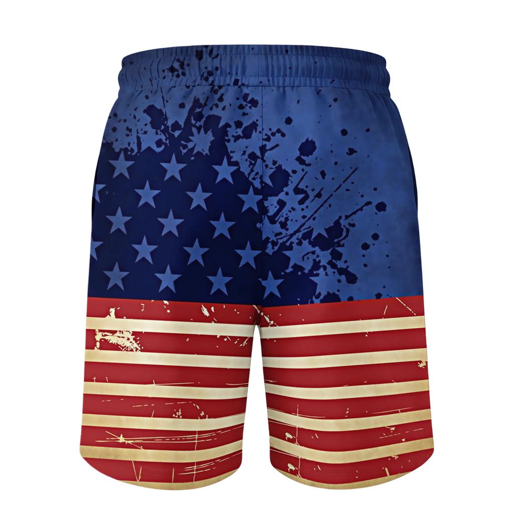 Men's Drawstring Waist Casual Shorts with Star Stripe Print Loose Fit Elastic Waistband and Side Pockets for Daily Wear