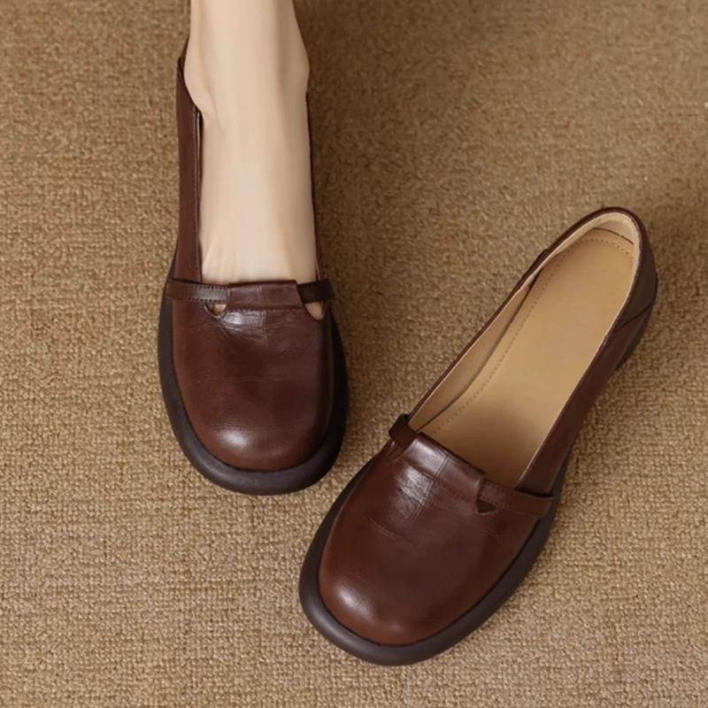 Thick-soled Small Leather Shoes Women's Spring and Autumn New Round Head Shallow Mouth Single Shoes One Pedal Middle Heel Women's Shoes