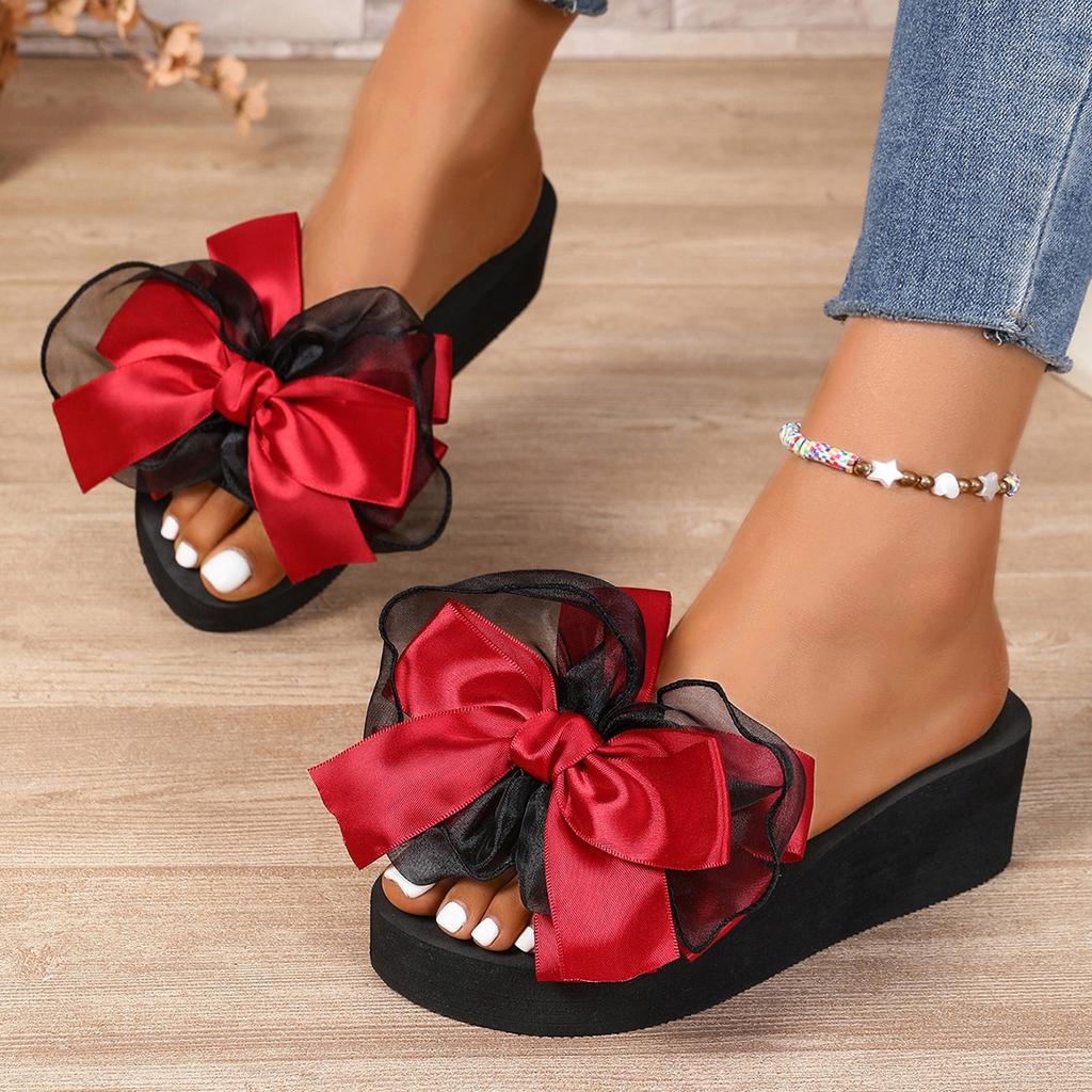 Fashion Wedge Heel With Bow Women's Slippers and Ladies Sandals Top Designs Shoe On Sale Casual 2025 Trend Slides High Quality Shoes