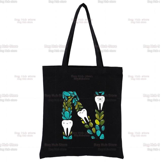 TOOTH 26 Letter Alphabet Printing Canvas Bag Shopper Bag Harajuku Style Women Bags Shoulder Bag Handbag