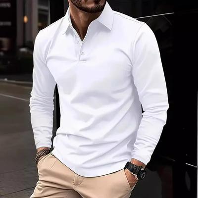 Klassische Herren Einfarbige Poloshirts mit Revers Frühling Herbst Business Freizeit Outdoor Reisen Freunde Party Langarm Tops