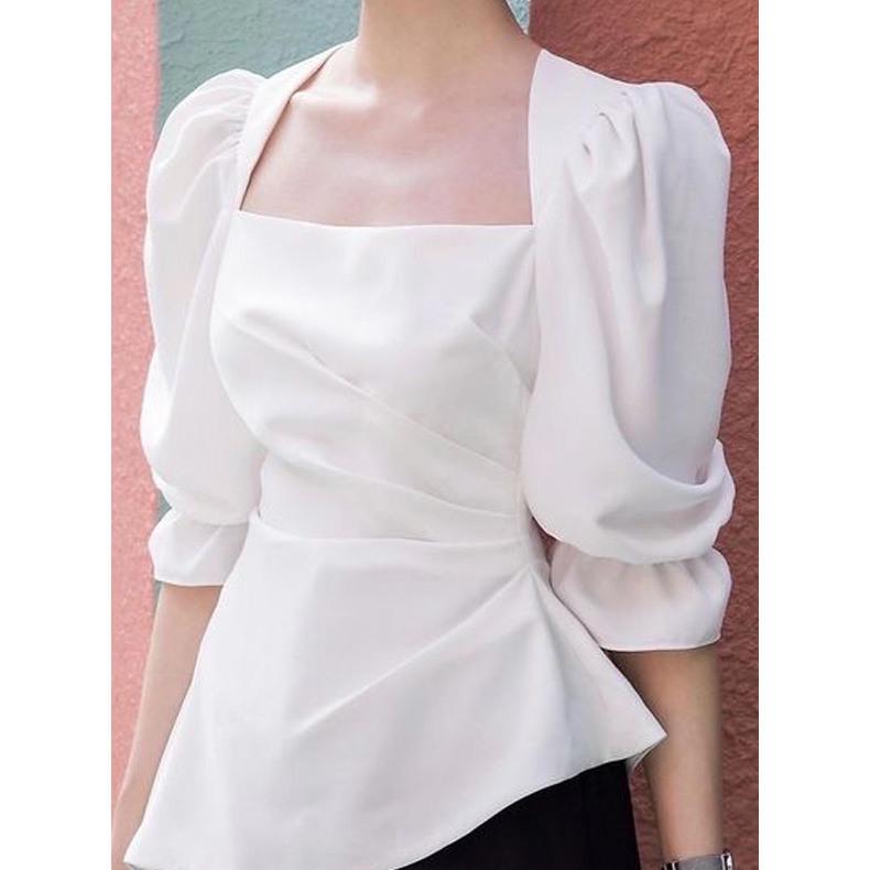 

R6Q Off-Shoulder Puff Sleeve White Top Large