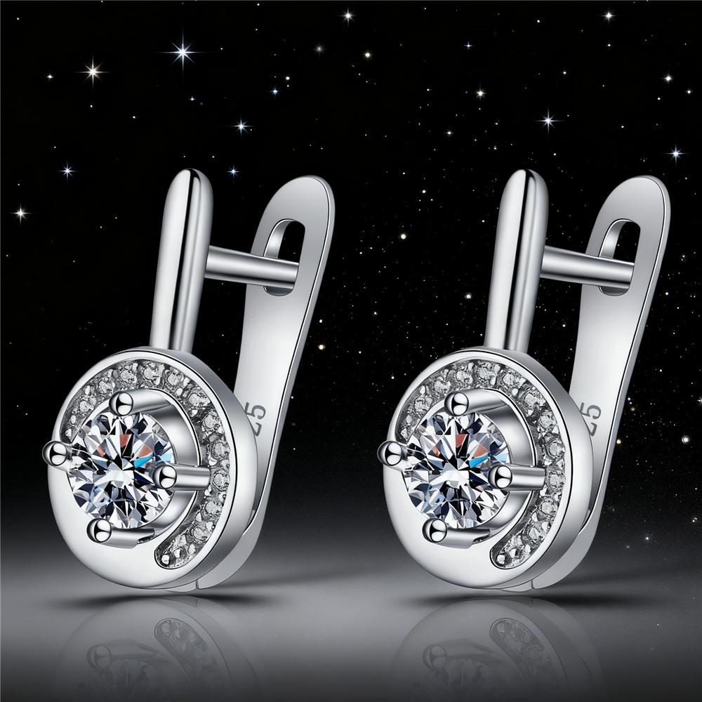 Cute Female White Round Zircon Stone Hoop Earrings Vintage Fashion Silver Color Wedding For Women