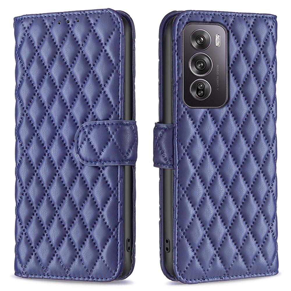 

For Oppo Reno12 Pro 5G (Global) Case Rhombus Imprint Leather Wallet Phone Cover Blue
