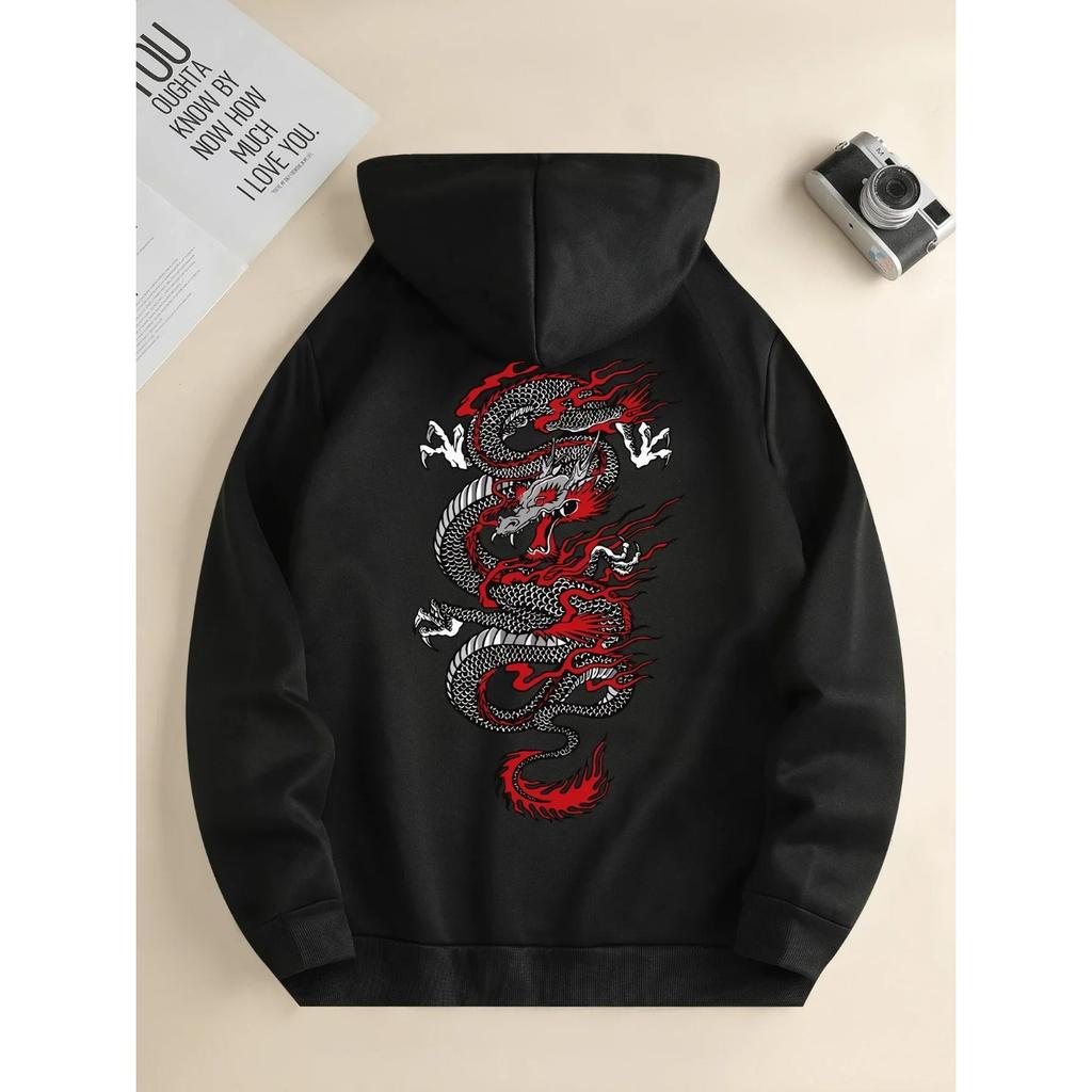 Fashion Hoodie Personalized Dragon Print Casual Drawstring Hooded Sweatshirt Selling Autumn and Winter Pullover