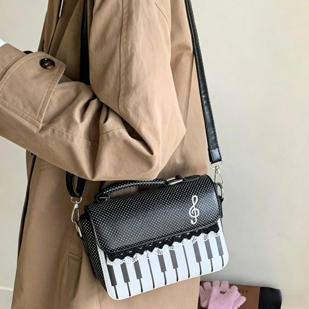 Contrast Color Piano Note Crossbody Bag PU Leather Handbag Creative Square Shoulder Bag Travel