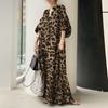 Fashion Printed Maxi Dress Women's Leopard Sundress Spring Puff Sleeve Long Vestidos Female V Neck Robe Oversize
