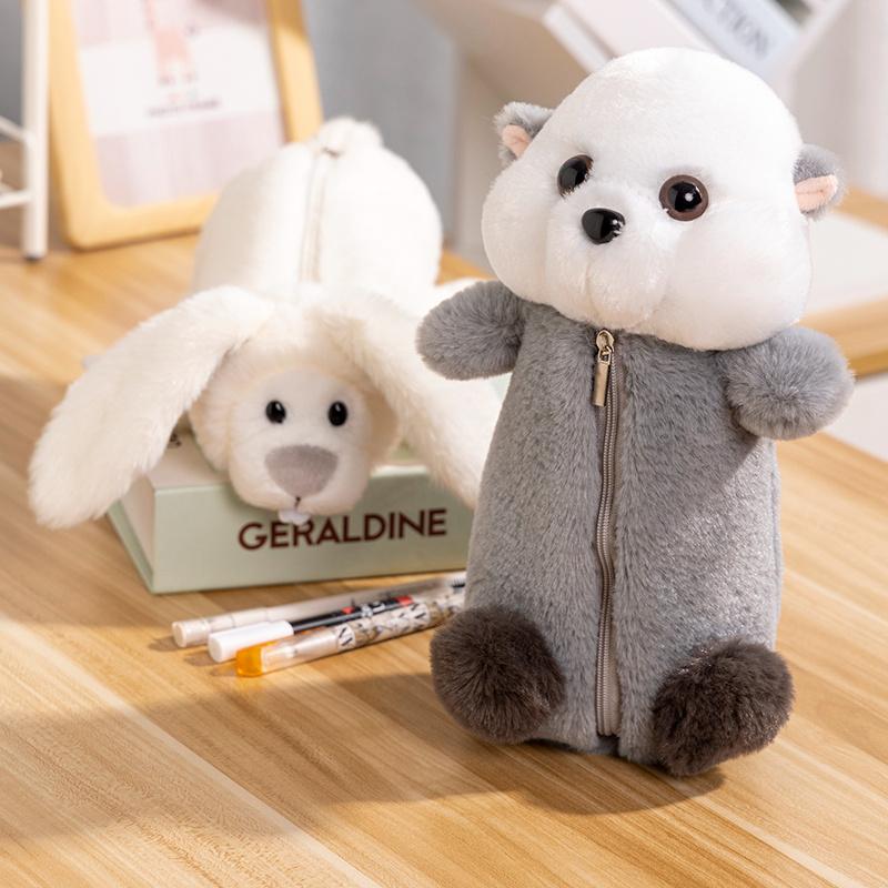 Plush Animal Pencil Case Cute Otter Birds Rabbit Pen Bag Animal Pencil Case Stationery Pouch School Season Gifts For Students