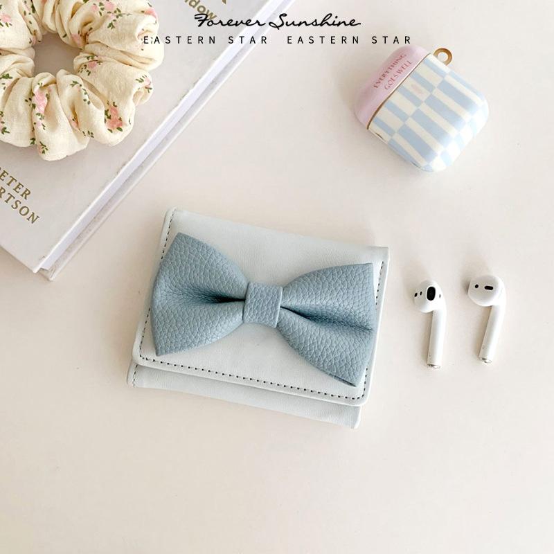 1pc Women Simple Solid Color Bow Decor Mini Tri-Fold Compact Wallet For Women Wallet Mini Wallet Purse Wallet Small Wallet cute
