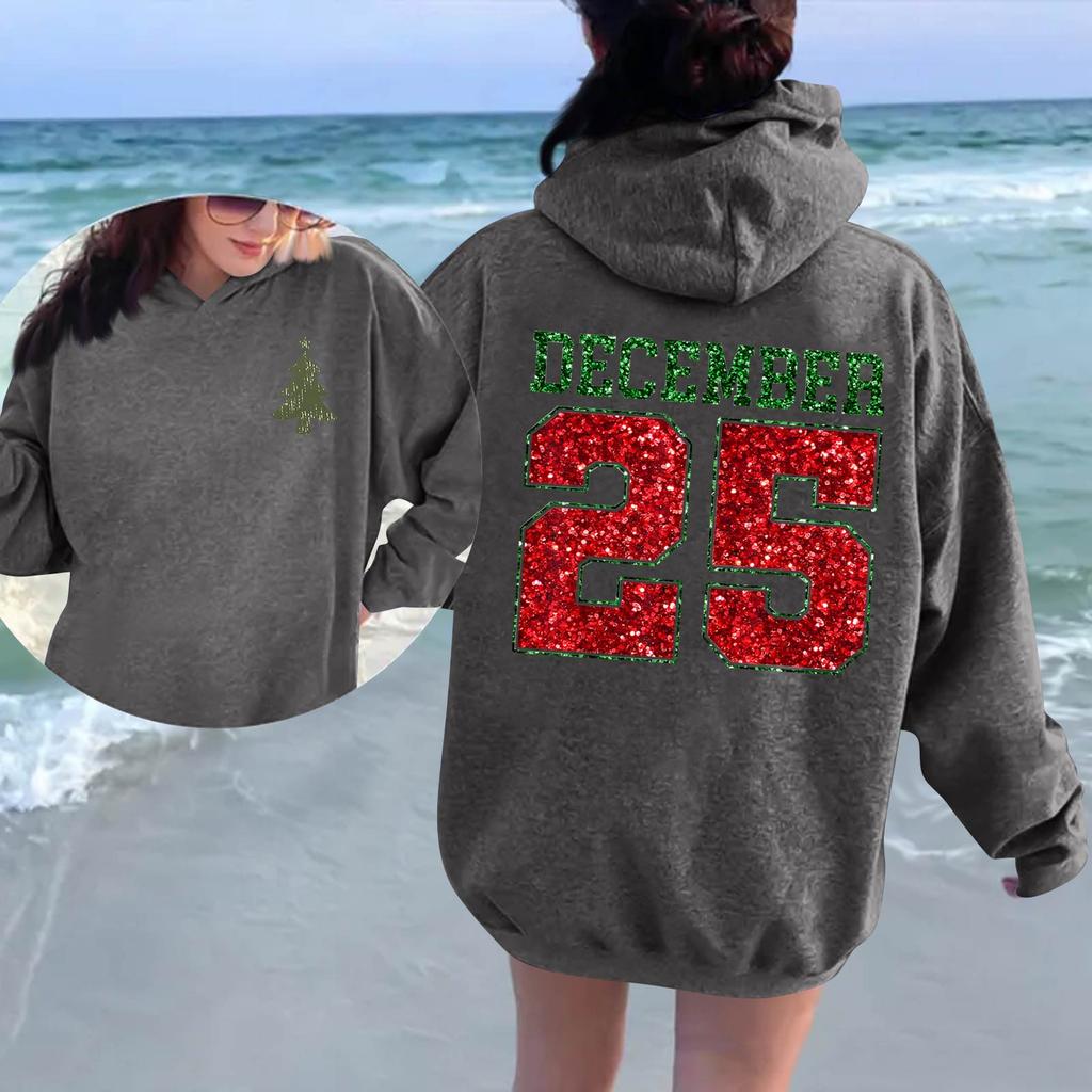 Damenmode Lässig Langarm Bedruckt Rundhals Kapuzenpullover Pullover Top