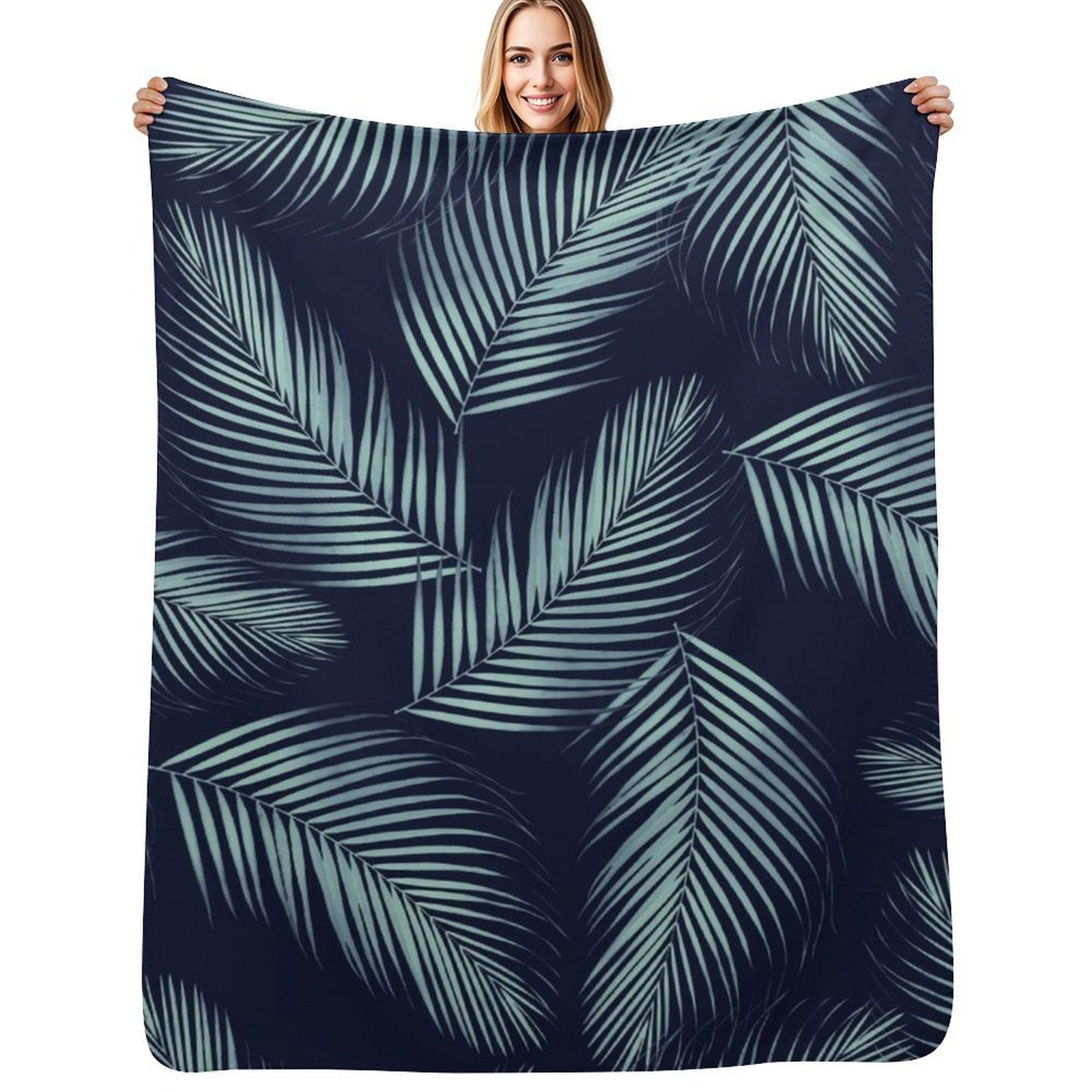 Palm Leaves Pattern Navy Blue Mint Cali Vibes 1 tropical decor art Throw Blanket Housewarming gift blanket 102x76cm(40x30in)