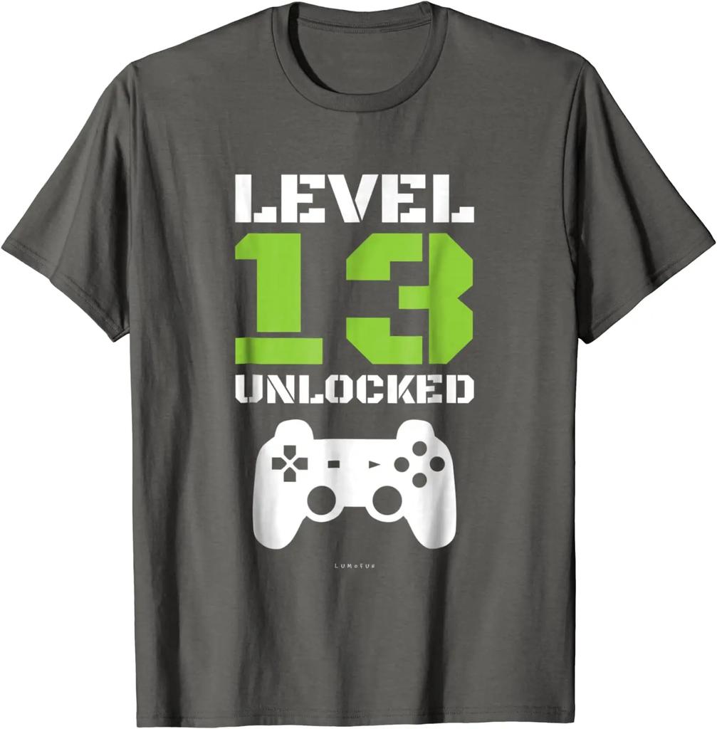 Level 13 Unlocked TShirt - Gamer Birthday Party Gift Popular 3D Tops T Shirt Cotton Top T-shirts for Students Casual