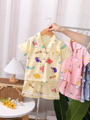 Children's Cotton Pajama Set - Short Sleeve Thin Home Wear for Primary Students
