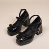 Punk Heart Buckle High Heels Pumps Women Spring Black Chunky Platform Lolita Shoes Woman Bowtie Thick Heel Gothic Shoes