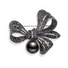 Large Bowknot Memorial Black Pearl Bow Brooch Badge Brooch  For Funerals and Mourning