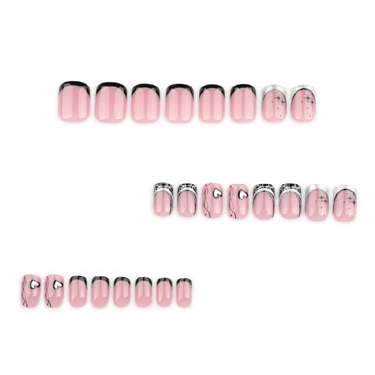Valentine's Day Press On Nail Short Square False Nail Winter Nail with Heart Designs Stick On Nail Artificial Nail 24Pcs