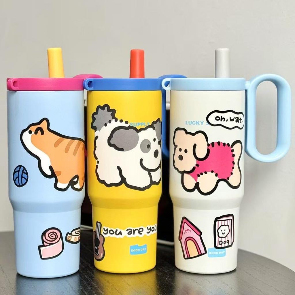 64oz Insulated Tumbler with Straw 316 Stainless Steel Ice Cup Giant Vacuum Flask for Car Cold Drinks