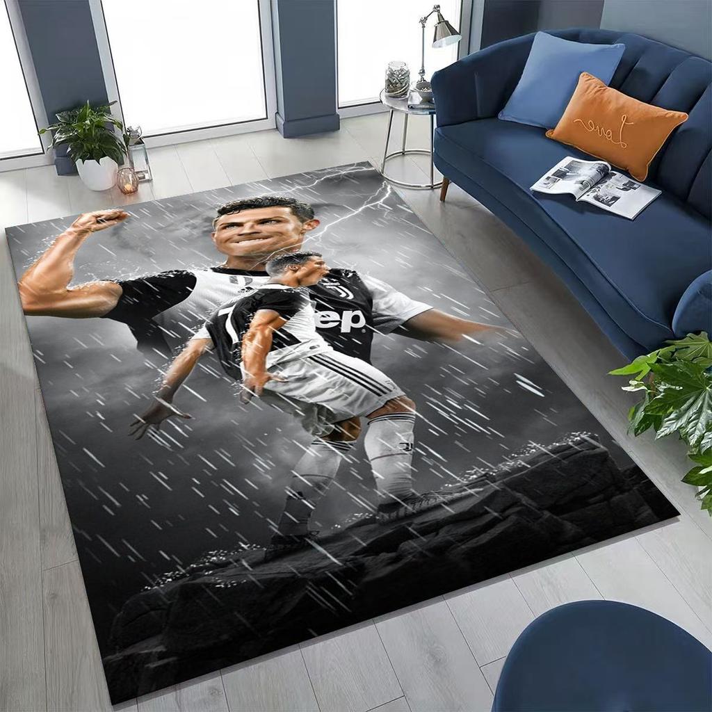 3D Goat Football Star R-Ronaldo Cartoon Art Carpet Rug for Bedroom Living Room Sofa Home Doormat Decor,Large Non-slip Floor Mat