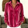 European and American Loose Button Casual Velvet Long Sleeve Polo Collar Shirt