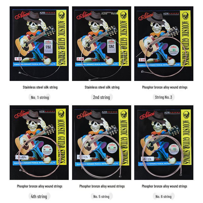 In Stock: Genuine Alice A206 Acoustic Guitar Strings, Set of 6