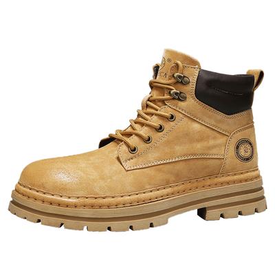 Botas de Trabalho de Lazer ao Ar Livre para Homens - Estilo Retro Pele de Porco de Primeira Camada Sola de Borracha Antiderrapante