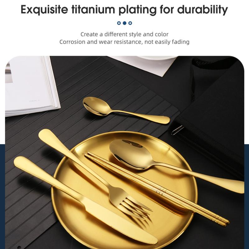 Outdoor Stainless Steel Tableware Set Portable Travel Knife and Fork Camping High-end Barbecue Plate Food Clip Spoon Set