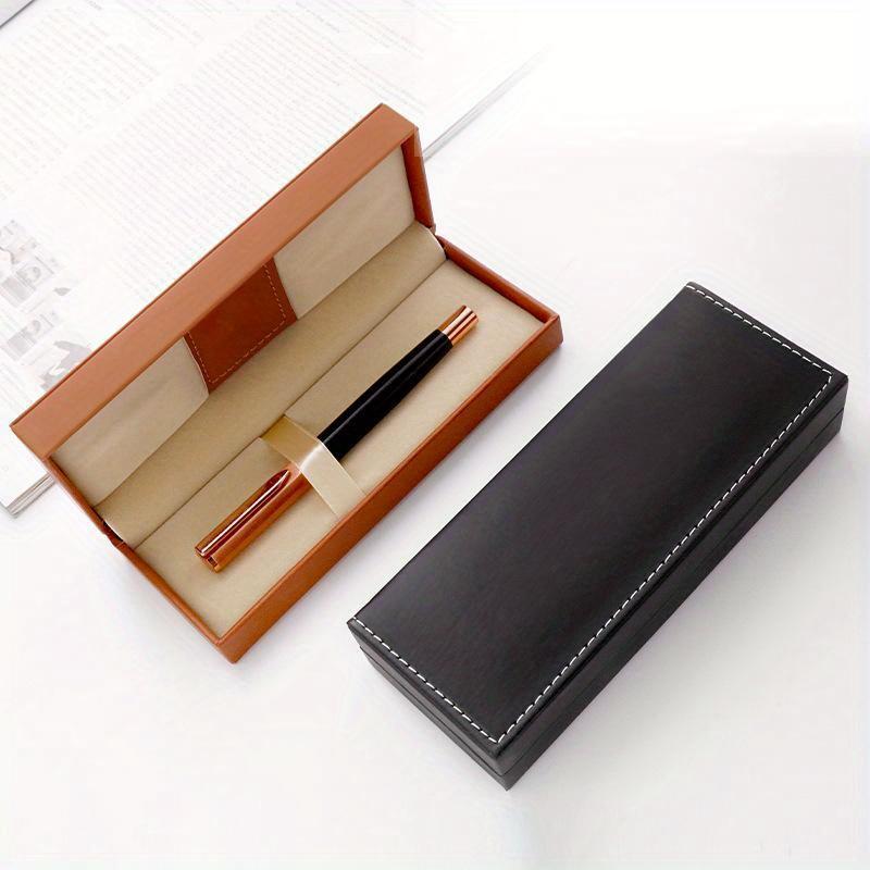 Luxury Pen Case Gift PU Leather Business Office Pen Holder Metal Ballpoint Pen Pencil Case Writing Stationery Supplies