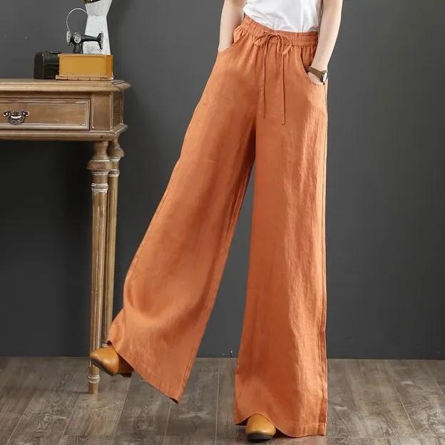 Spring and Summer Women's Cotton Linen Loose Wide Leg Pants High Waist Dragging Pants Straight Pants Linen Women's Pants
