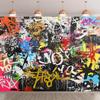 2D Urban Graffiti Art Tapestry, Abstract Colorful Wall Hanging
