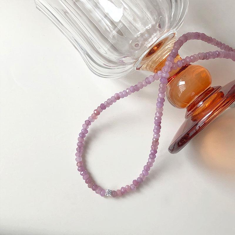 

Ожерелье из стерлингового серебра 925 пробы с бусинами из фиолетового нефрита и циркония - Ручная работа, цепочка для ключиц, свежий летний стиль. 925 Silver