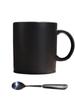 Large European-Style Matte Black Ceramic Mug with Spoon