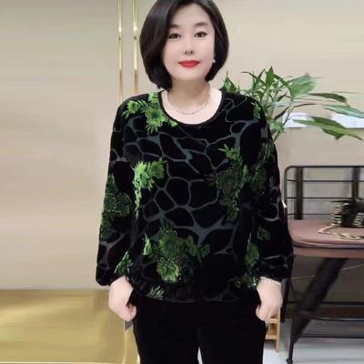 High-end Women's Velvet Blouse Spring and Autumn Loose Plus-size Velvet Top Vintage Pullover Round-neck Blouse