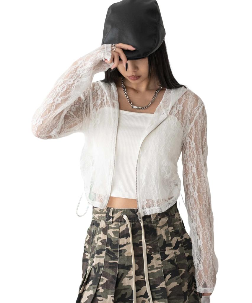 WEGO Lace Girly Size White Women's Double-Zip Hoodie, Top, F,