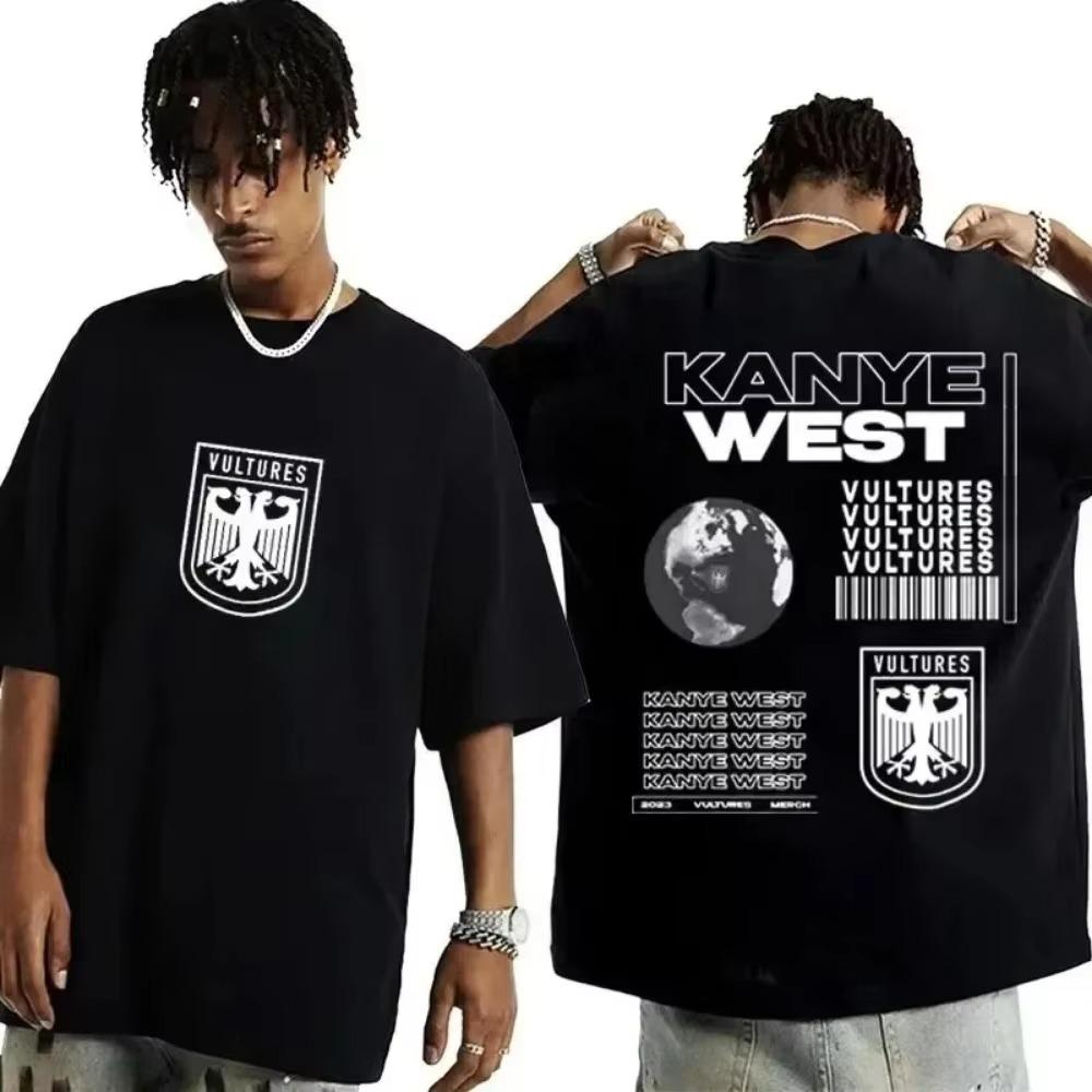 Rapper Kanye West Vultures Music Album Graphic T Shirts Men Women Male Cotton Tshirt Hip Hop Fashion Oversized T-shirts Clothes