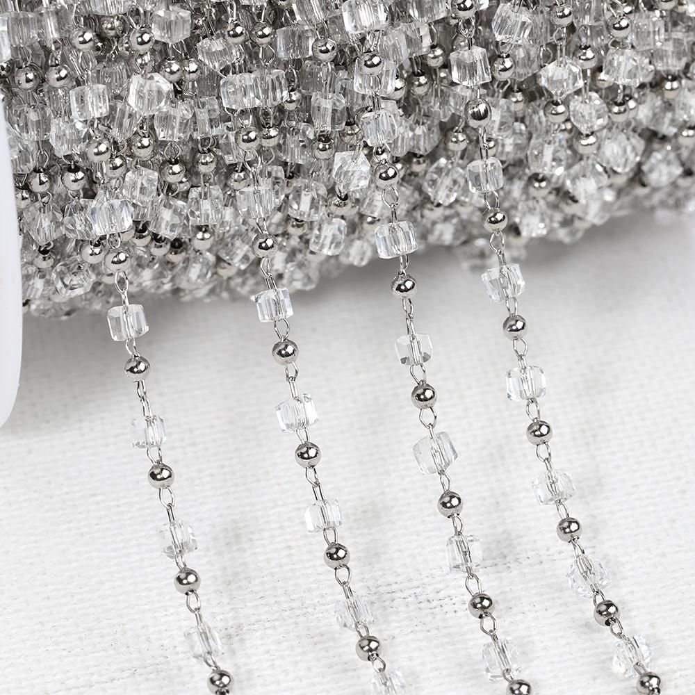 

1Meter Elegant Macaron Cube Square Crystal Beads 2.5mm Stainless Steel Chain for Jewelry Making DIY Necklaces Bracelets Supplies 1meter