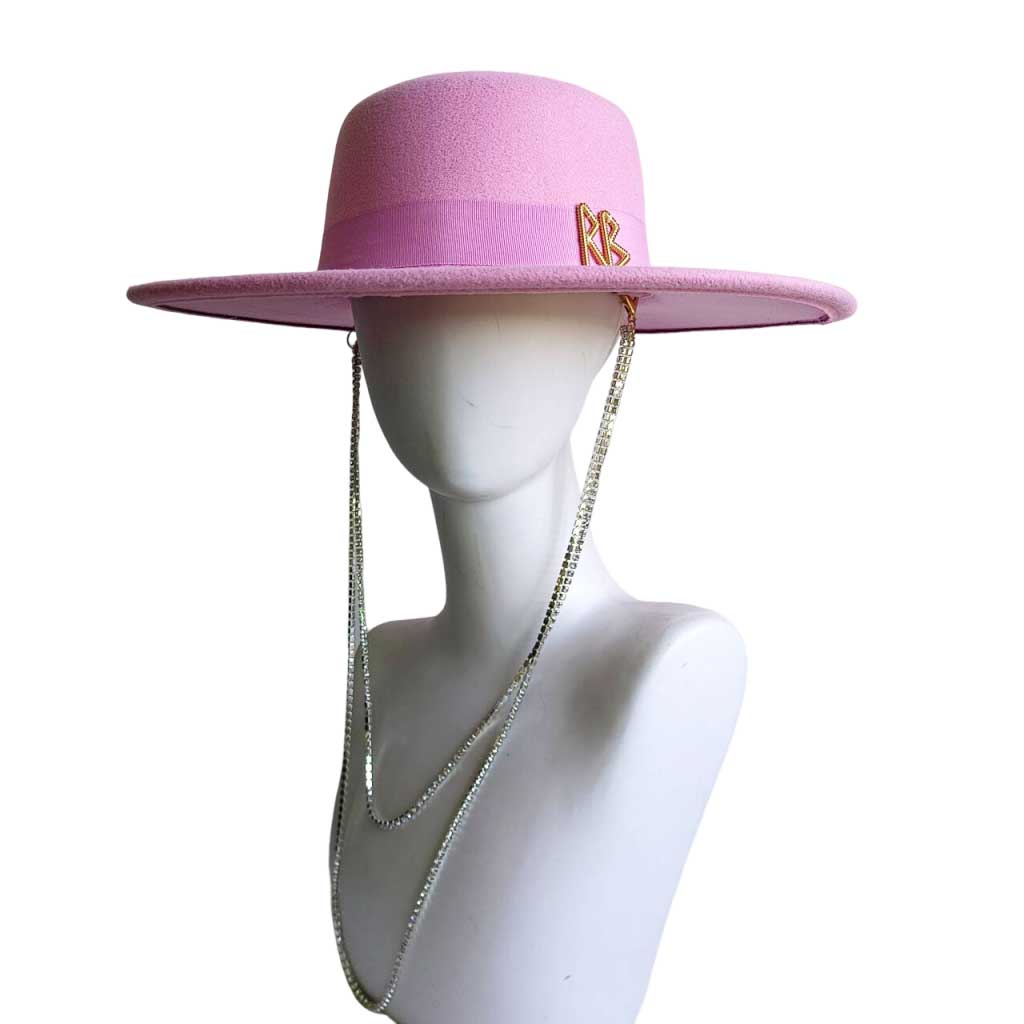 Double Chain Strap Hat Flat Top Fedora French Women's Autumn and Winter Women's Wide Brim Hat  Sombrero Hombre