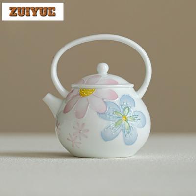 120ml Hand-painted Full Of Flowers Lifting Handle Teapot Retro Tea Infuser Pot Tea Soaking Kettle With Strainer Cha Ornaments