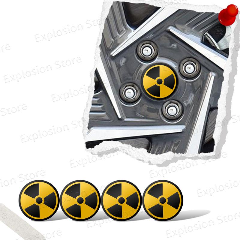 4 ks 56mm Logo Varování před Jaderným Zářením Krytka Středu Kolečka Pneumatiky Automobilu Znak Samolepka Odznak Doplňky