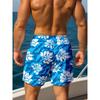 Pantaloncini da uomo blu stampati con coulisse e vita elasticizzata, pantaloncini da esterno adatti per le vacanze al mare
