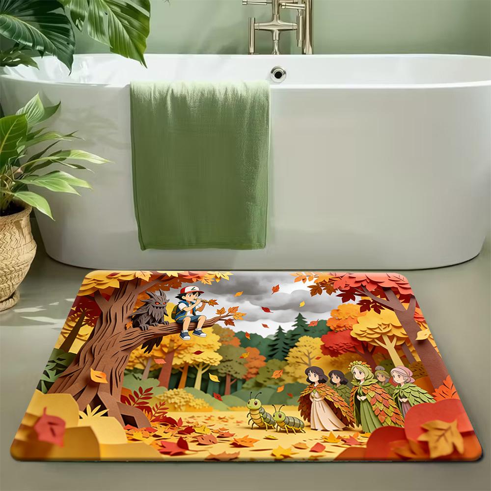 Cute Pikachu Starry Sky Fireworks Scenery Print Soft Absorbent Non-Slip Indoor Home Bathroom Entryway Doormat Rug