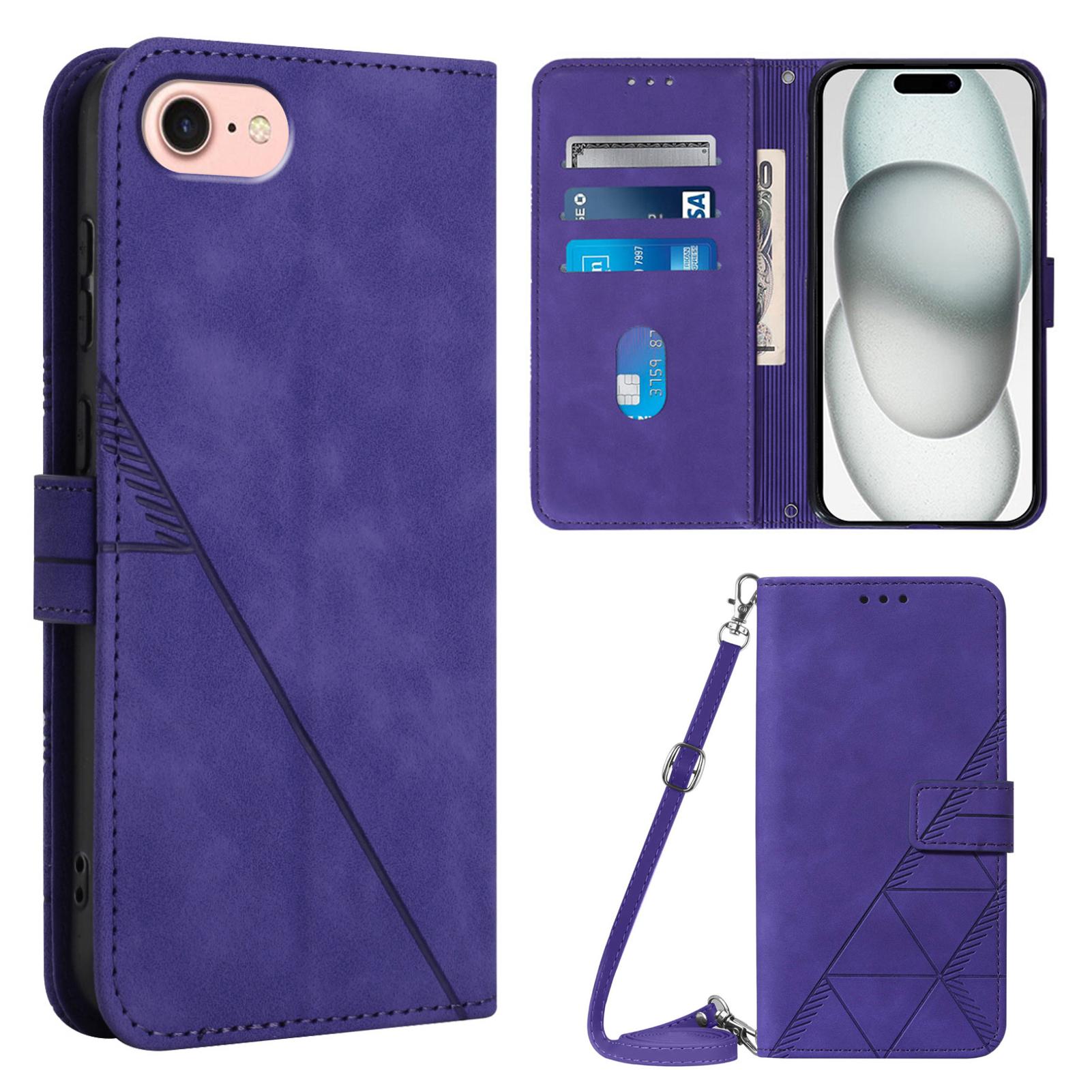 

For iPhone 16e Leather Case with Shoulder Strap Wallet Stand Phone Cover E