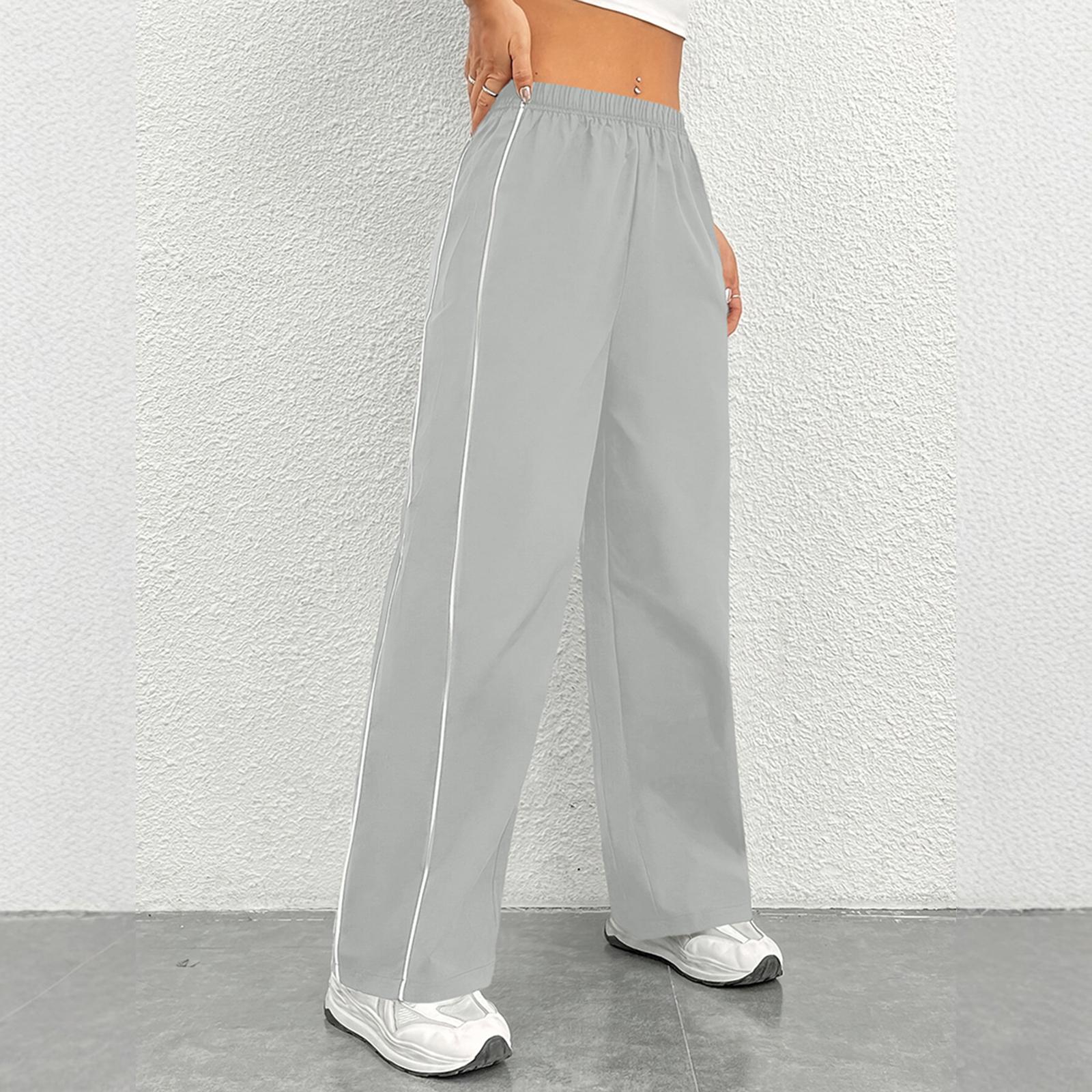 

Women s Fashionable Elastic Waist Loose High Waist Straight Pocket Versatile Sports Casual Pants L