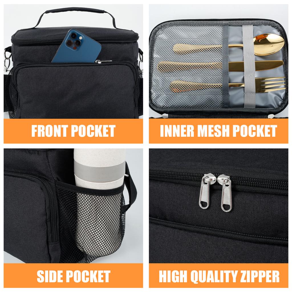 Insulated Lunch Bag Large Reusable Thermal Tote With Adjustable Shoulder Strap For Men Women Work Office Travel