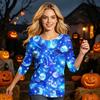 Women’s Casual Three Quarter Sleeve Crew Neck Top with Halloween and Pumpkin Print Loose Fit Comfortable Design