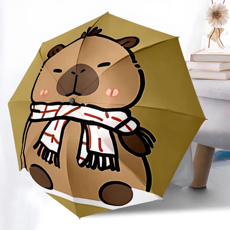 1pc Capybara Scarf Automatic Open/Close Umbrella, Compact Travel Umbrella, 8-Rib Sturdy Frame - Ideal Gift for Friends yy251118069