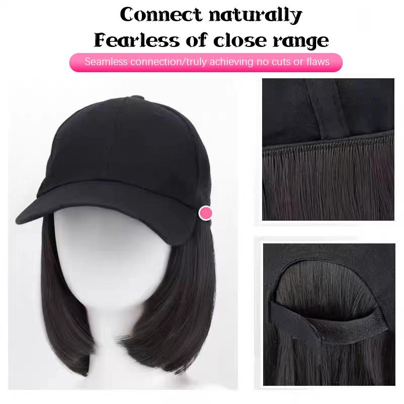 Synthetic Baseball Wig Bob Wig Black Hat Wigs Cap With Hair Naturally Connect Bob Hair Baseball Cap Adjustable