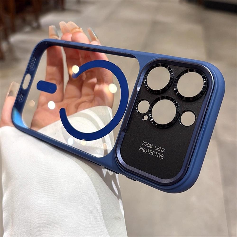 Luxury Magnetic Metal Lens Bumper Protection Case For 17 16 15 14 13 Pro Max Plus For Magsafe Acrylic Translucency Cover